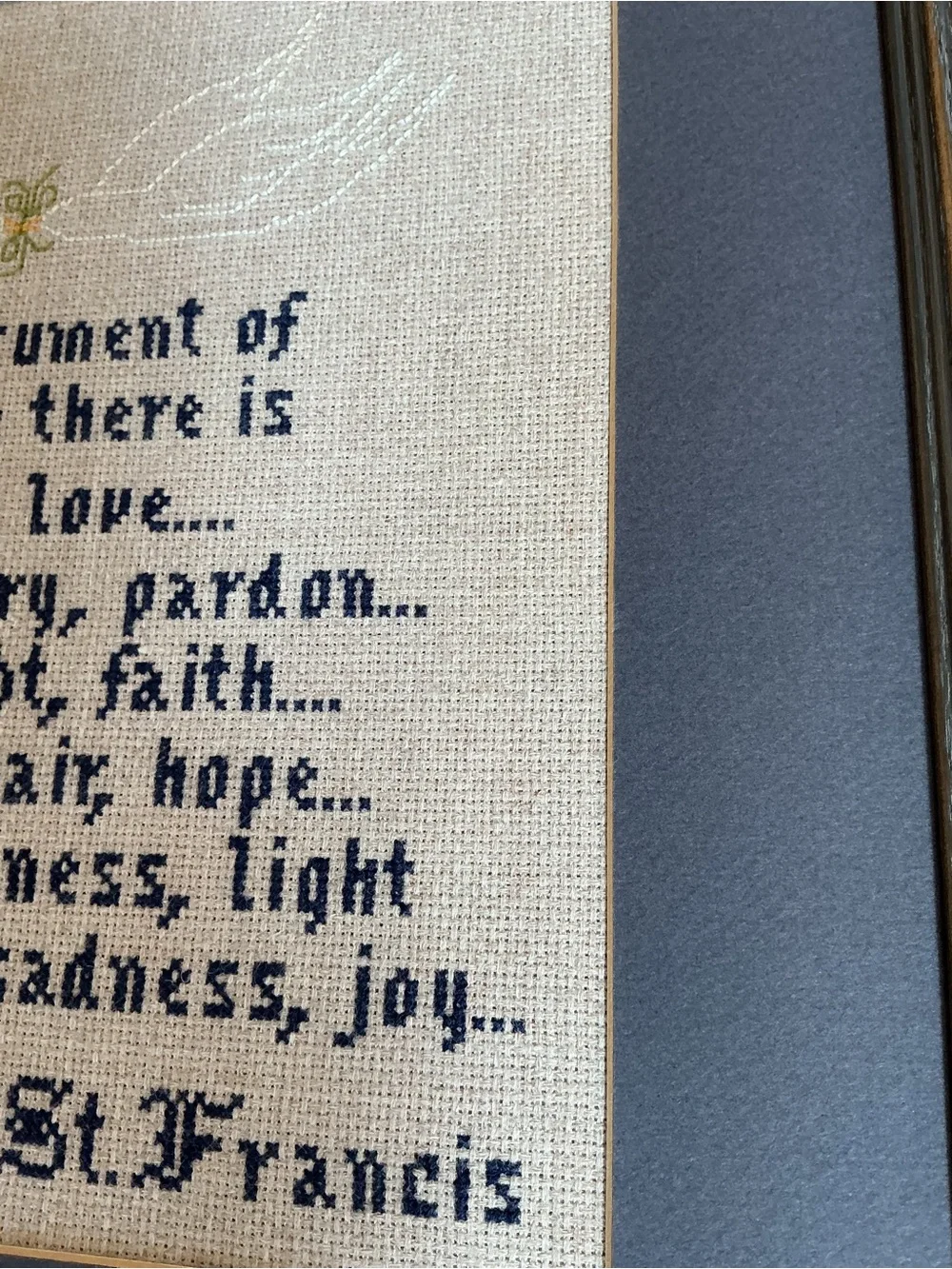 St. Francis Prayer Cross-Stitch Wall Art in Blue and Cream